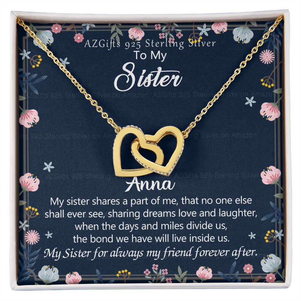To My Sister Necklace, Pendant Inspirational Jewelry for Women Teen Girl, Keepsake Family and Friendship Gifts, Gift for Sisters, Necklace for Sisters, Sisters Jewelry 301 Interlocking Hearts Necklace