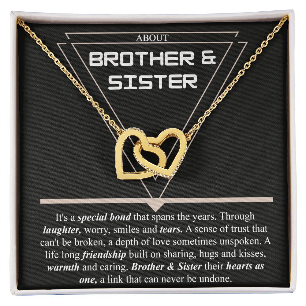 Brother & Sister Gift Necklace Cuban Link Chain Necklace Gift From Sister to Bro Interlocking Hearts Necklace