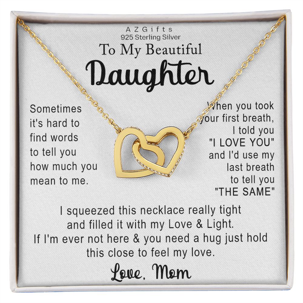 To My Daughter Necklace Gift from Mom Necklace for Daughter from Mom Mother Christmas Birthday Gifts for Teen Girls Women Gift for Daughter Jewelry Present for Her Interlocking Hearts Necklace