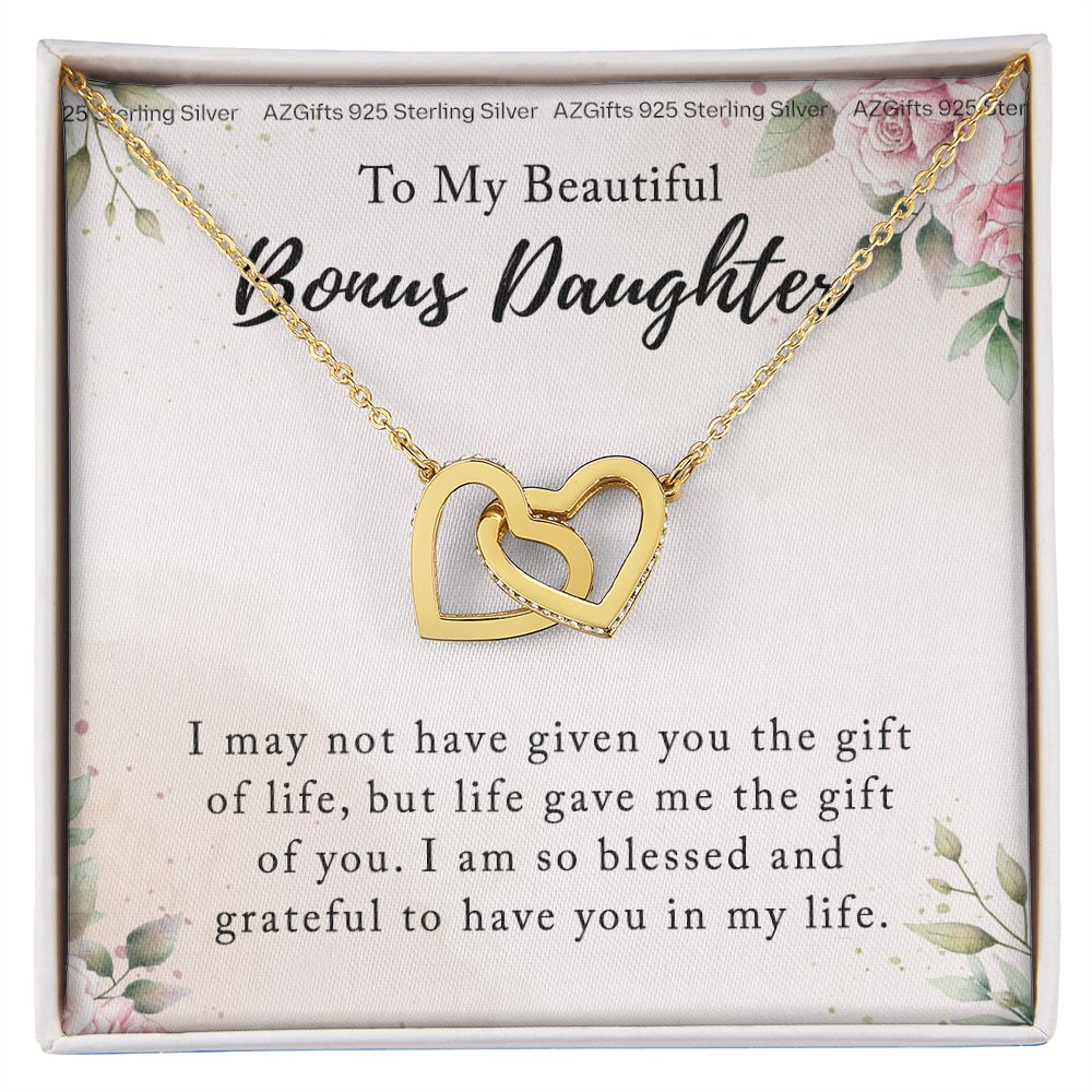Personalized Gift - To My Bonus Daughter - Interlocking Hearts Necklace, Step daughter, Adopted daughter, daughter in law gift, future daughter, from step dad Interlocking Hearts Necklace