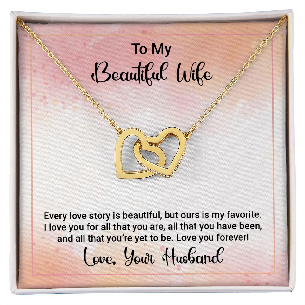 Gifts Necklace For Wife From Husband To My Beautiful Wife Necklace Interlocking Heart Pendant Necklace from Husband  On Valentines Day Anniversary with Message Card and Gift Box