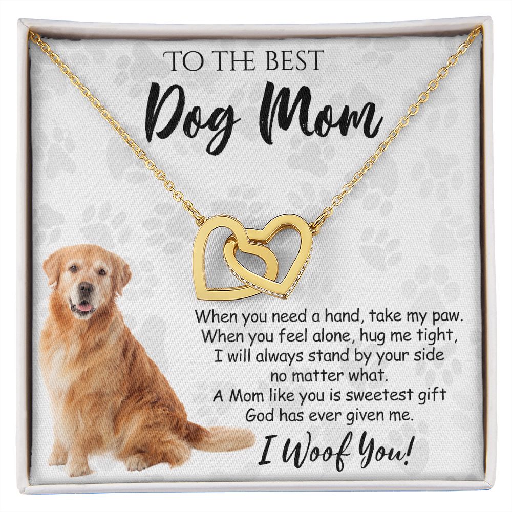 To The Best Golden Retriever Dog Mom Knot Necklace Mother's Day Gift , I Woof You Quote Gift Card, Message Card Jewelry For Dog Lovers, Necklace For Mom Interlocking Hearts Necklace