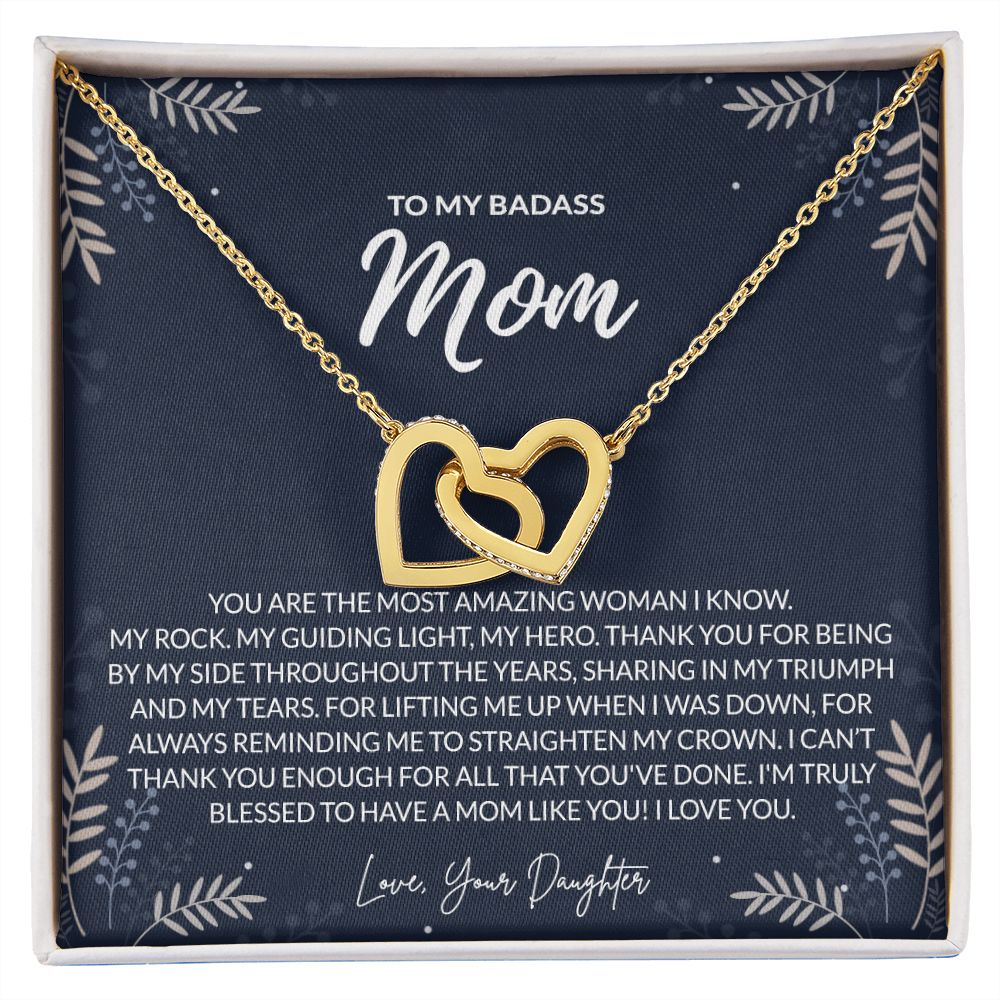 To my Badass Mom Necklace from Daughter Gift for Mother’s Birthday Xmas Present Interlocking Hearts Necklace