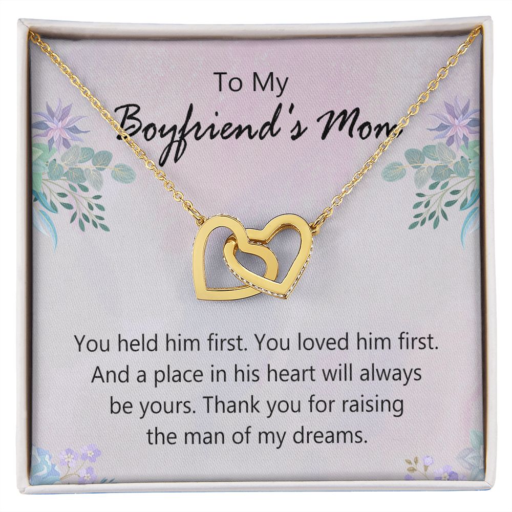 To My Boyfriends Mom Necklace with Message Card, Boyfriends Mom Jewelry Birthday Gift, Boyfriend Mom Gift Personalized, Custom Necklace for Women, Boyfriends Mom Gift from Girlfriend Interlocking Hearts Necklace