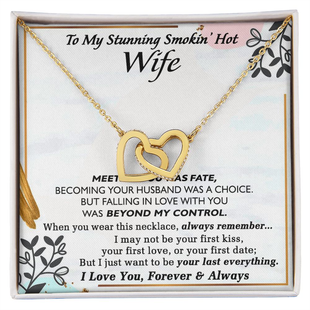 To My Smokin Hot Wife Necklace, Wedding Anniversary Jewelry For Women, Necklace For Wife from Husband, Gifts For Wife Birthday Gifts Necklace, Jewelry With Message Card In A Gift Box Interlocking Hearts Necklace
