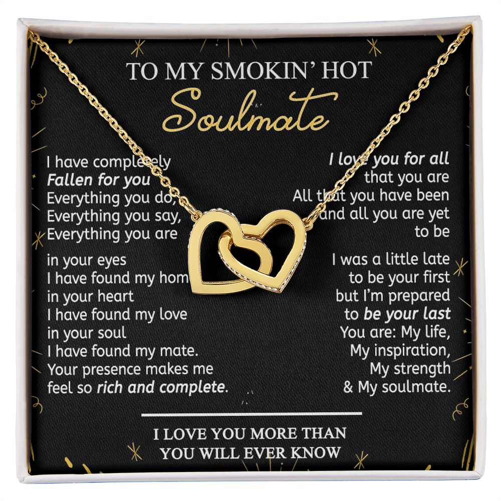 To My Smokin Hot Soulmate Necklace - Wife Gifts From Husband To My Wife Necklace, Gift for Her Romantic, Girlfriend Gifts Necklace for Wife from Men Includes Message Card and Gift Box 21 Interlocking Hearts Necklace