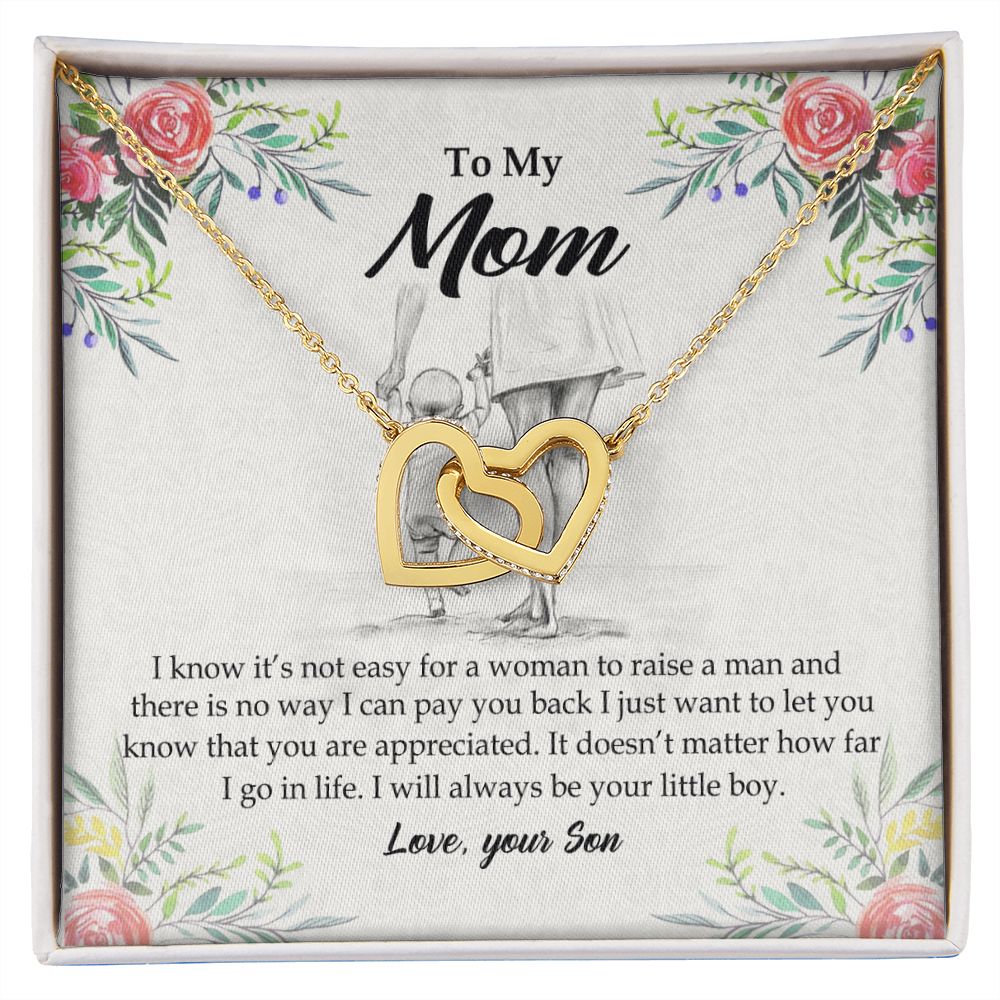 To My Mom Necklace Pendant Gift From Son And Happy Mother's Day Gift For Mom Birthday, Anniversary Your Little Boy Interlocking Hearts Necklace
