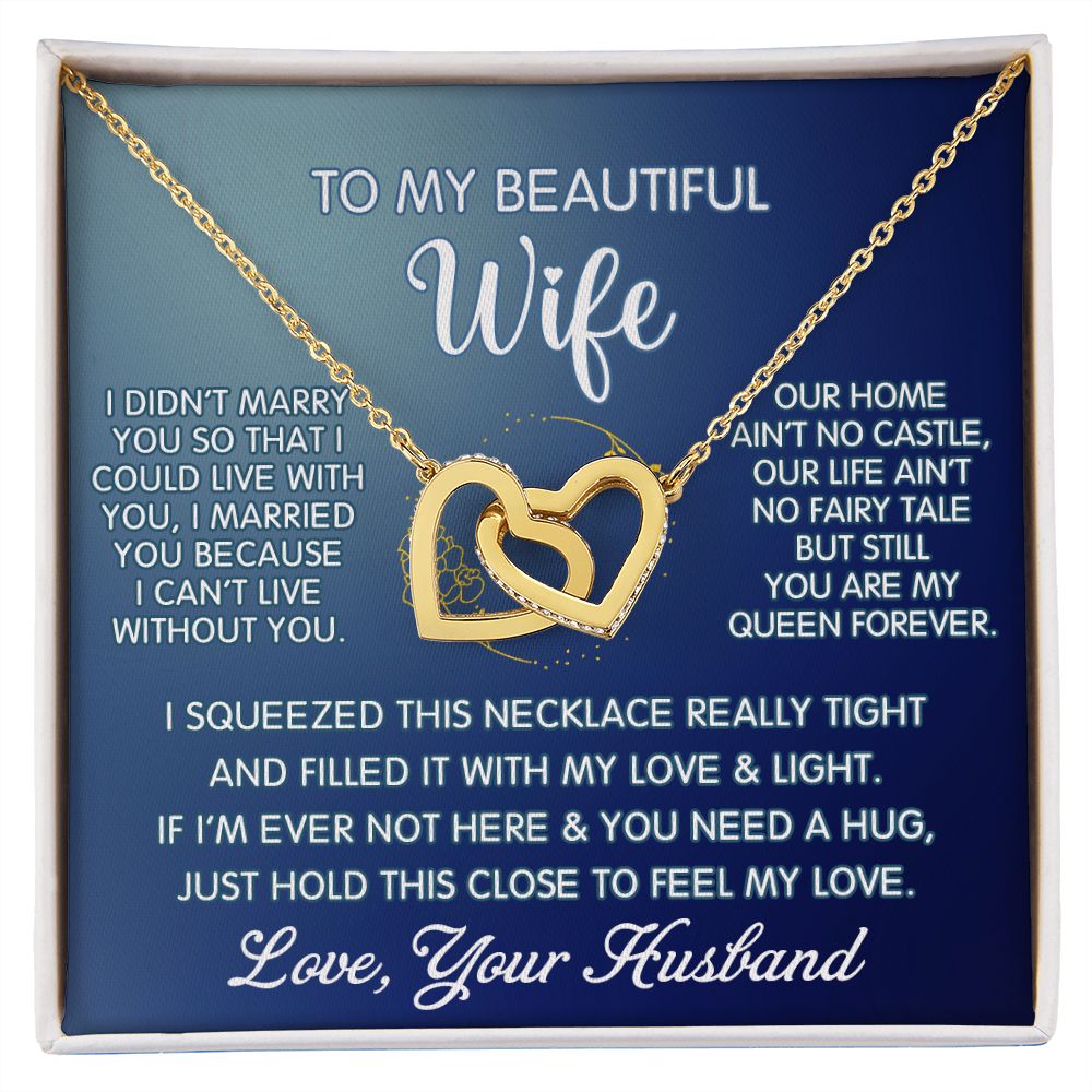 Gifts For Wife Romantic, Wife Birthday Gift Ideas, To My Beautiful Wife Necklace, Interlocking Hearts Necklace For Wife From Husband Jewelry Message Card and Gift Box