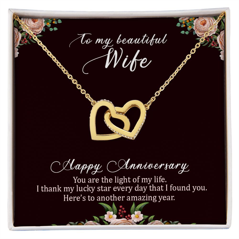 To My Wife Necklace Interlocking Heart Necklace Wife Gifts From Husband To My Wife Necklace, Gift for Her Romantic, Girlfriend Gifts Includes Message Card and Gift Box