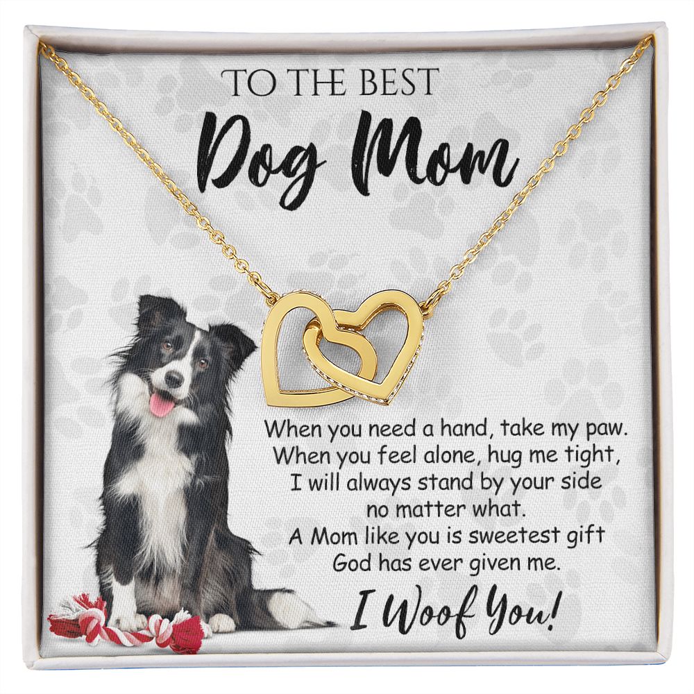 To The Best Border Collie Dog Mom Knot Necklace Mother's Day Gift , I Woof You Quote Gift Card, Message Card Jewelry For Dog Lovers, Necklace For Mom Interlocking Hearts Necklace