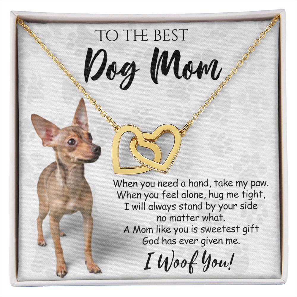 To The Best Chihuahua Dog Mom Knot Necklace Mother's Day Gift , I Woof You Quote Gift Card, Message Card Jewelry For Dog Lovers, Necklace For Mom Interlocking Hearts Necklace