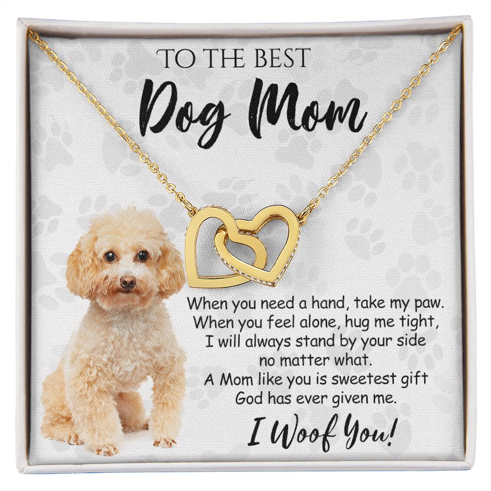 To The Best Poodle Dog Mom Knot Necklace Mother's Day Gift , I Woof You Quote Gift Card, Message Card Jewelry For Dog Lovers, Necklace For Mom Interlocking Hearts Necklace