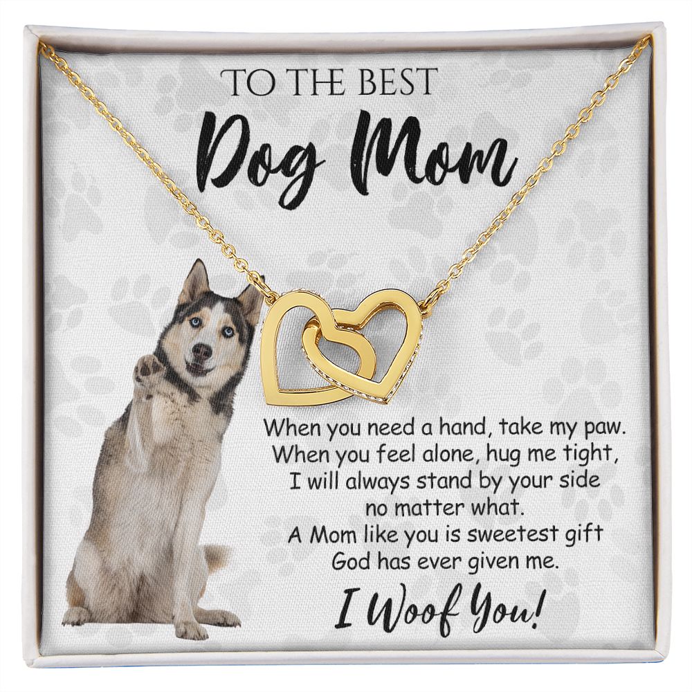 To The Best Husky Dog Mom Knot Necklace Mother's Day Gift , I Woof You Quote Gift Card, Message Card Jewelry For Dog Lovers, Necklace For Mom Interlocking Hearts Necklace