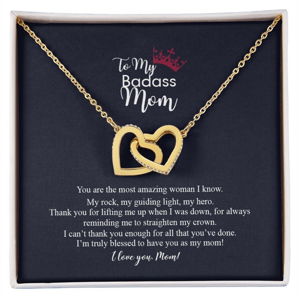 To My Badass Mom Love Knot Necklace, Gift For Mom Mother's Day Birthday Gift Interlocking Hearts Necklace