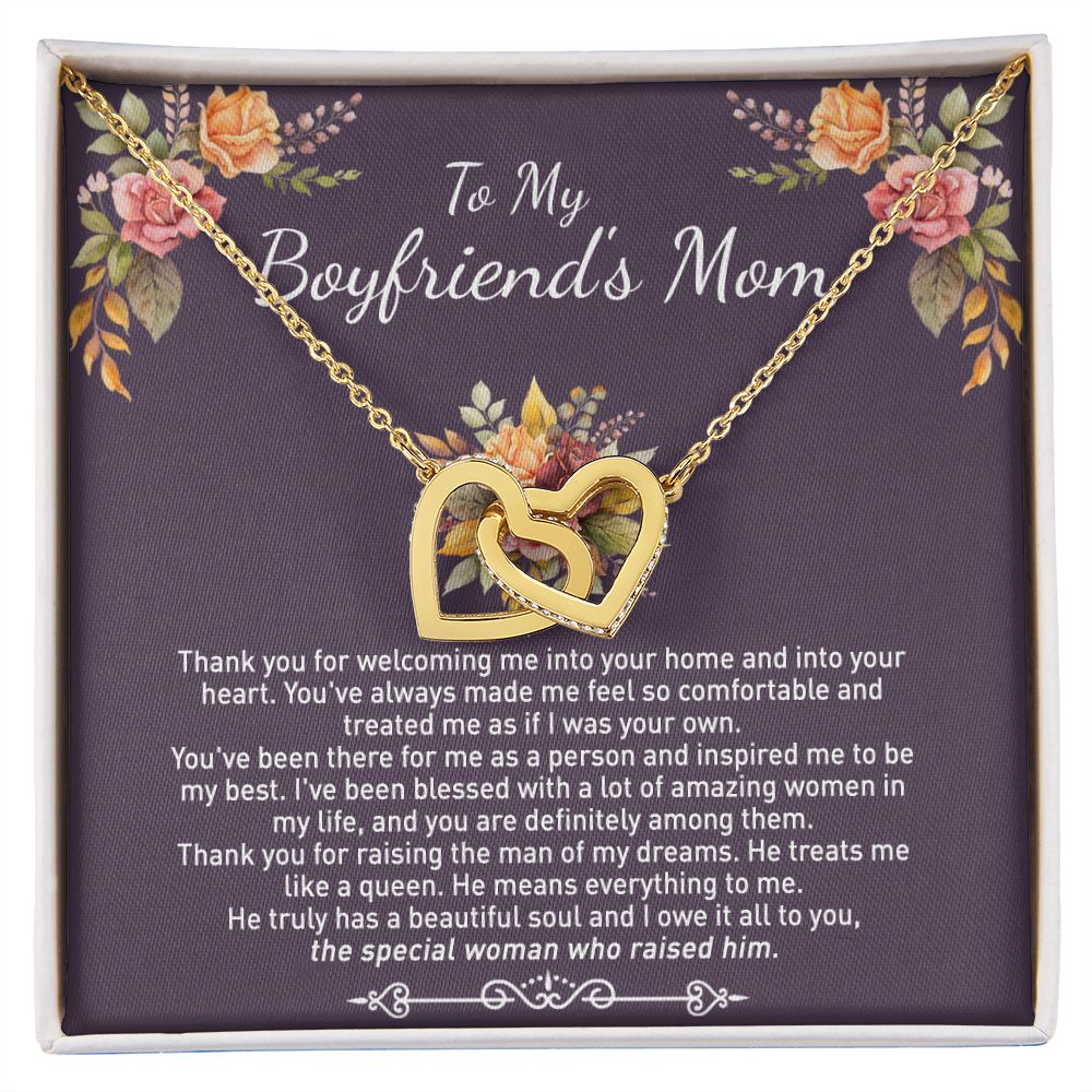 To My Boyfriend's Mom Necklace Gift For Boyfriend's Mom Thank You For Welcoming Pendant Jewelry Mothers Day Present Gift for Boyfriend's Mom Necklace for Boyfriend's Mom Gift Interlocking Hearts Necklace
