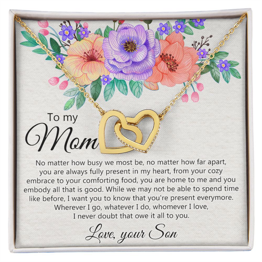 To my Mom Love Your Son Necklace, Meaningful Gift for Mom Necklace Jewelry for Women, Gift for Mom from Son, Son to Mom Jewelry Box, Mom Gift on Mother's Day Birthday Holiday Present Interlocking Hearts Necklace