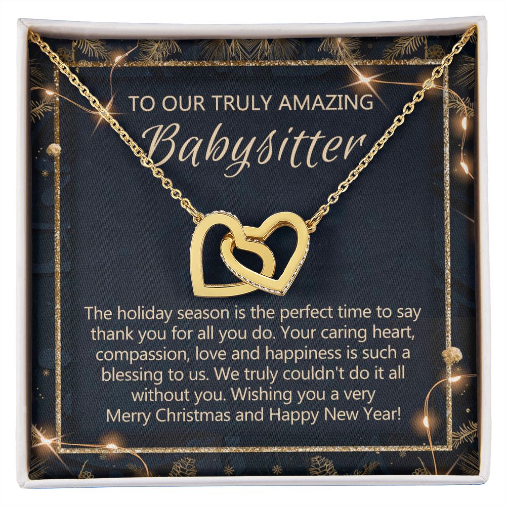 Babysitter Christmas Necklace Gift, Babysitter Gift, Christmas Babysitter Gift from Family, Merry Christmas Day Gift, Holiday Gift, Babysitter Necklace for Women 301 Interlocking Hearts Necklace