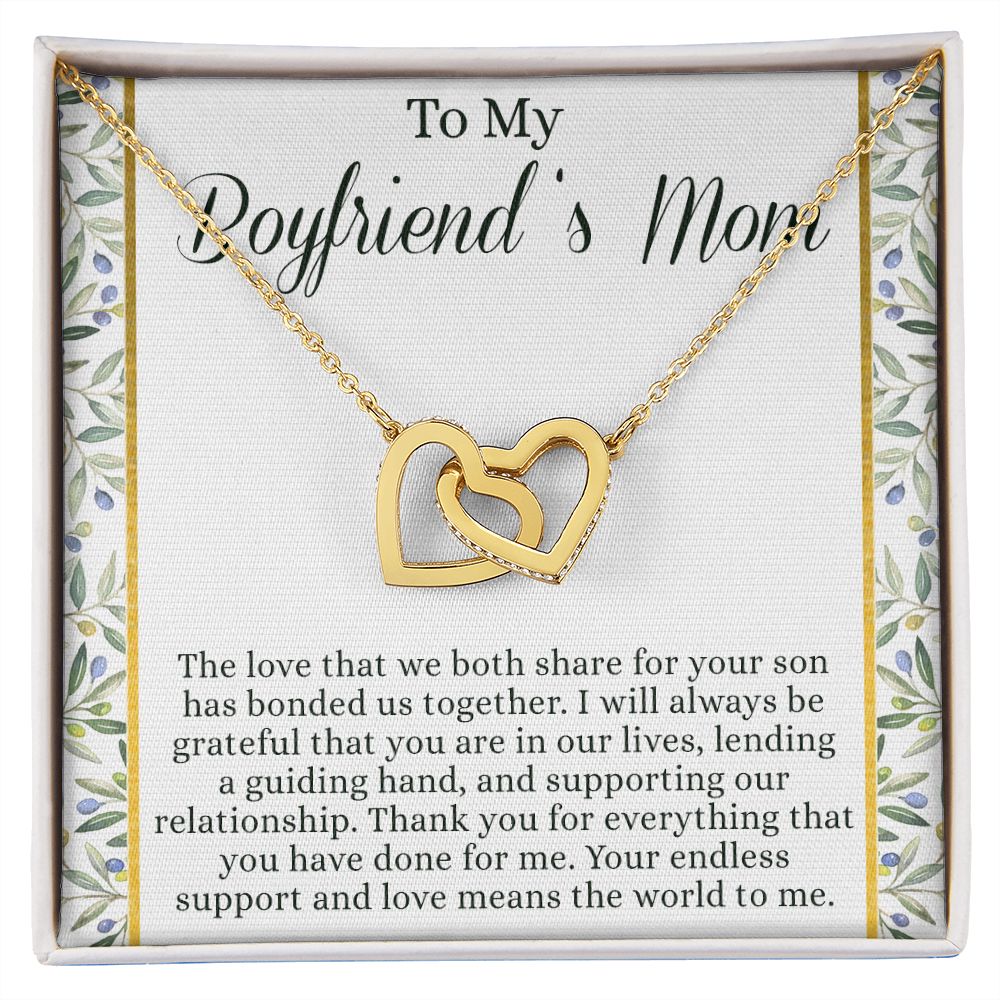 To My Boyfriend's Mom Necklace with Message Card Box, Boyfriends Mom Gift Necklace for Boyfriends Mom Mother Gift for Boyfriend's Mom, Boyfriend's Mom Gift, To My Boyfriends Mom Gift Interlocking Hearts Necklace