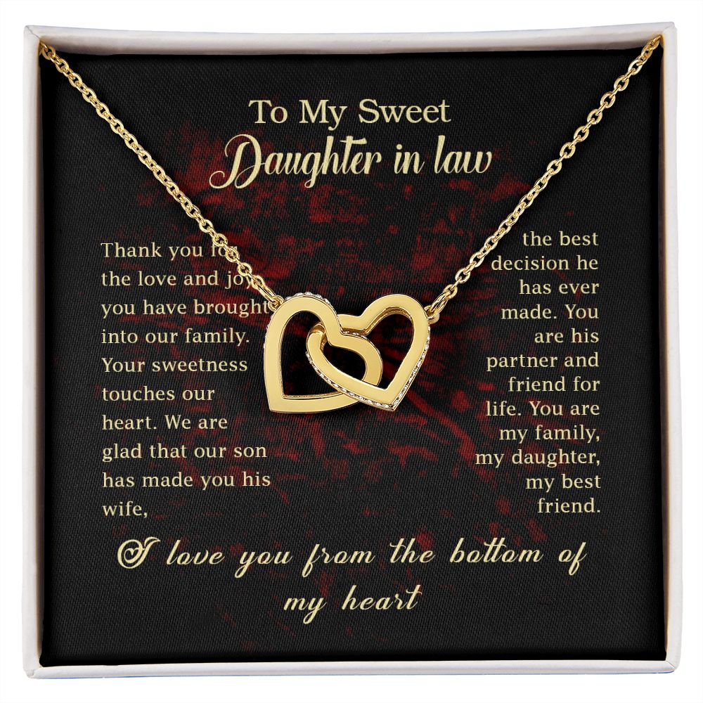 To my Daughter In Law Necklace Pendant Thank You For The Love And Joy With Message Card Gift Box Gift For To Daughter, Daughter In Law On Birthday Anniversary Gift Interlocking Hearts Necklace