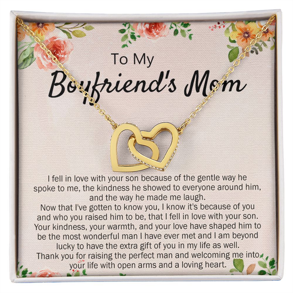 To My Boyfriend's Mom Necklace Pendant Jewelry Gift for Boyfriend's Mom on Mothers Day Birthday Present Jewelry Gift Box for Boyfriend's Mom Gift Necklace for Women Interlocking Hearts Necklace