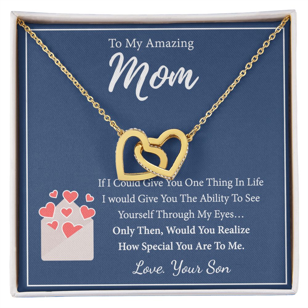 Mom Necklace Gifts for Mom from Daughter to Mom Gifts for Mothers Day from Daughter, To My Mom Necklace from Daughter to Mom Birthday Gifts Necklace with Message Card and Gift Box2238 Interlocking Hearts Necklace