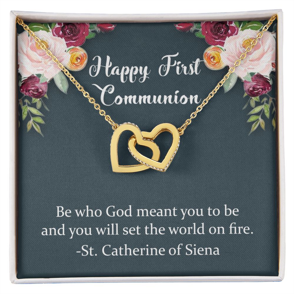 First Communion Necklace, First Communion Gift, First Holy Communion, 1st Communion, Gifts For Girl First Communion Congrats Graduation Pendants Gift For Daughter, Granddaughter, Niece Interlocking Hearts Necklace