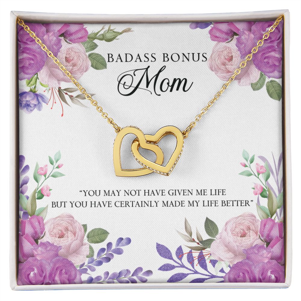 To My Badass Bonus Mom Necklace Pendant Gift From Daughter Or Son Necklace For To Mommy, Mother, Mother In Law Gift On Birthday, Anniversary Holiday Gift 30821 Interlocking Hearts Necklace