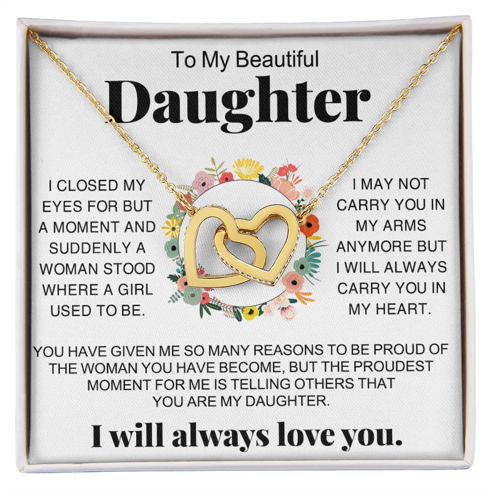 Jewelry Pendant Present for Daughter, To My Daughter Gift Necklace from Mom, Mother Daughter Gift Ideas, Birthday Christmas Gift Graduation Gifts for Daughters, Mother and Daughter Necklace 16 Interlocking Hearts Necklace