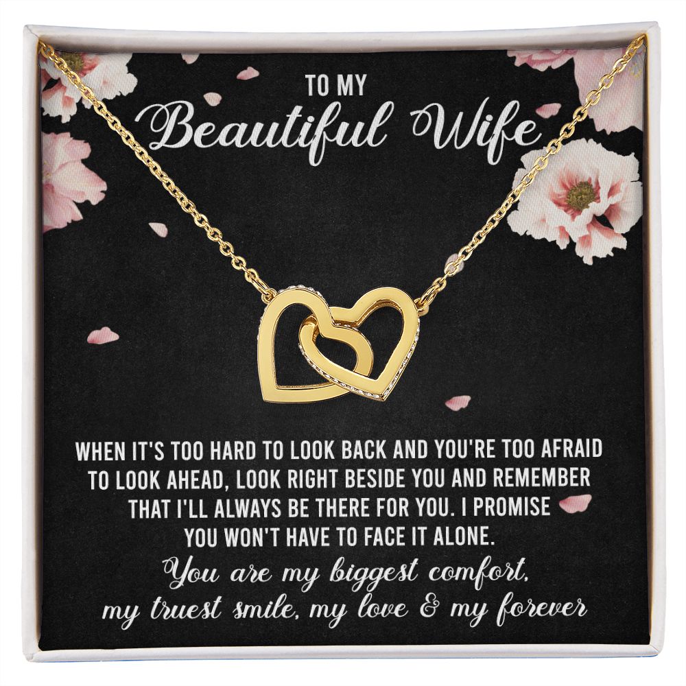 Interlocking Hearts Necklace Gifts For Wife Romantic, Wife Birthday Gift Ideas, To My Beautiful Wife Necklace, Necklace For Wife From Husband, Message Card and Gift Box