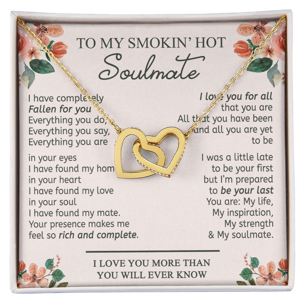 To My Smokin Hot Soulmate Necklace - Wife Gifts From Husband To My Wife Necklace, Gift for Her Romantic, Girlfriend Gifts Necklace for Wife from Men Includes Message Card and Gift Box 20 Interlocking Hearts Necklace