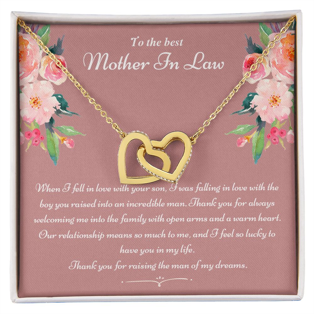 To The Best Mother In Law Gifts, Love Knot Necklace, Mother's Day Necklace Gifts Interlocking Hearts Necklace