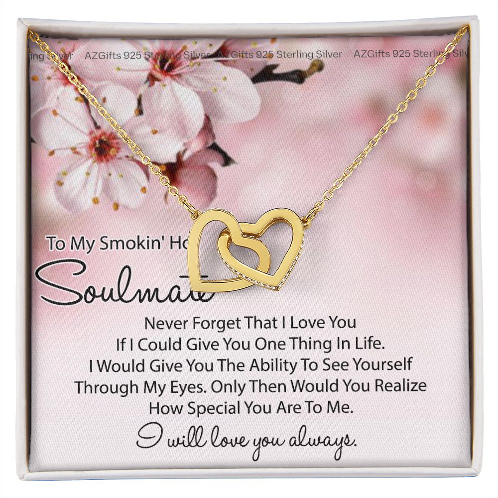 To My Smokin Hot Soulmate Necklace, Birthday Necklace For Wife, Anniversary Gift 2 Interlocking Hearts Necklace
