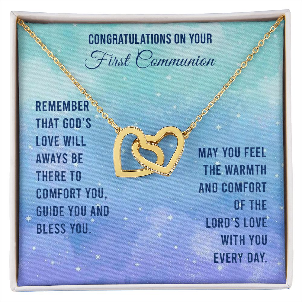 First Communion - Remember that God’s love will Interlocking Hearts Necklace
