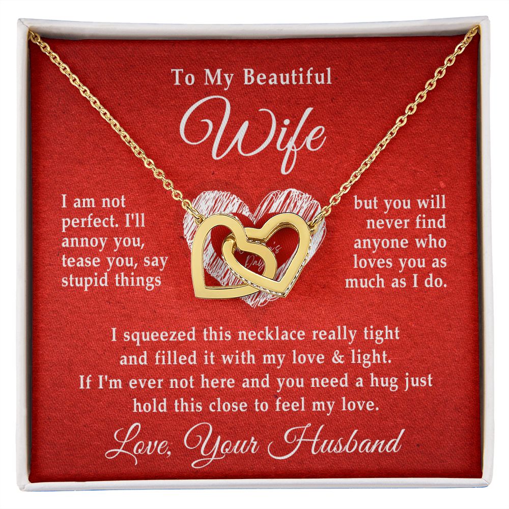 To My Beautiful Wife Necklace, Wedding Anniversary Jewelry For Women, Necklace For Wife from Husband, Gifts For Wife Birthday Gifts Necklace, Jewelry With Message Card In A Gift Box Interlocking Hearts Necklace