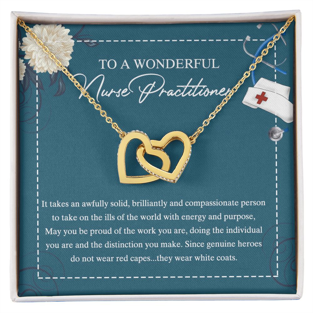 To My Nurse Practitioner Necklace with Box Message Card, Gift For Nurse Jewelry Congrats Graduation Pendants Gift For Daughter, Granddaughter, Niece, Sister Interlocking Hearts Necklace