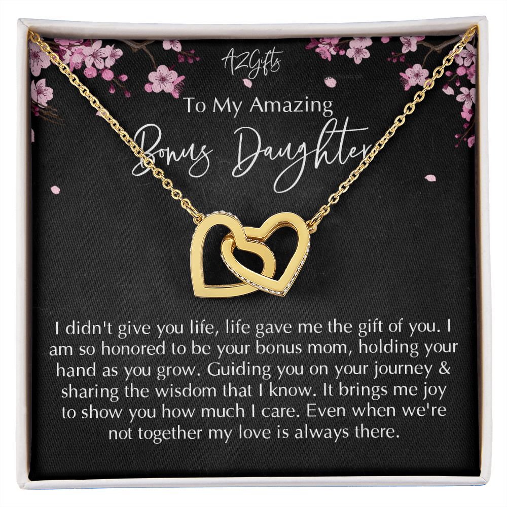 Bonus Daughter Gifts From Stepdad, Step Daughter Gifts From Stepmom, Stepdaughter Gifts From Stepdad, Father Stepdaughter Necklace, To My Bonus Daughter Necklaces, Christmas Gifts For Bonus D Interlocking Hearts Necklace