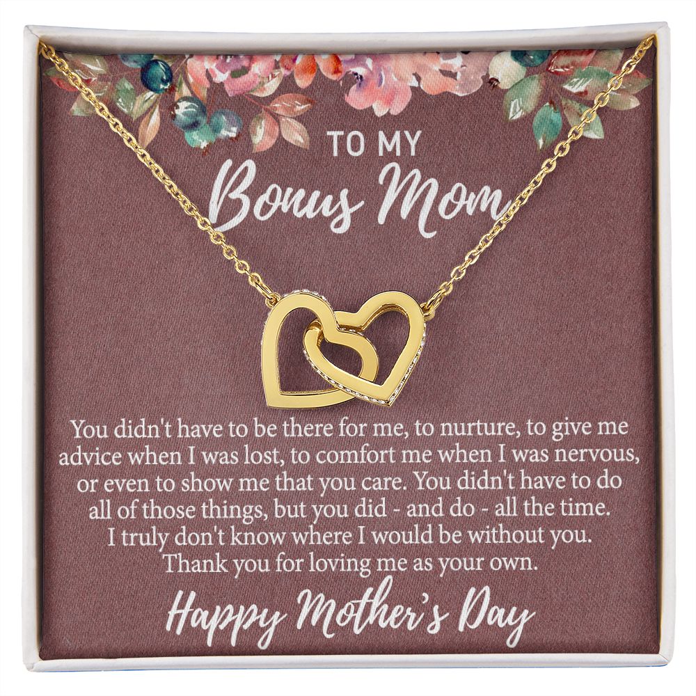 To My Bonus Mom Necklace, Gift for Bonus Mother From Bonus Daughter to Stepmom Jewelry Gift for Mother's Day, Valentine's, Birthday, Anniversary Interlocking Hearts Necklace