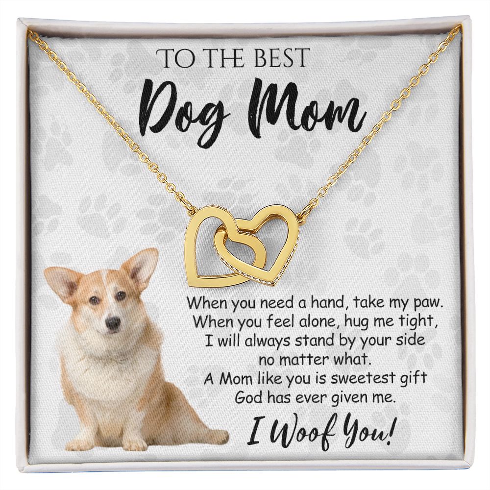 To The Best Corgi Dog Mom Knot Necklace Mother's Day Gift , I Woof You Quote Gift Card, Message Card Jewelry For Dog Lovers, Necklace For Mom Interlocking Hearts Necklace