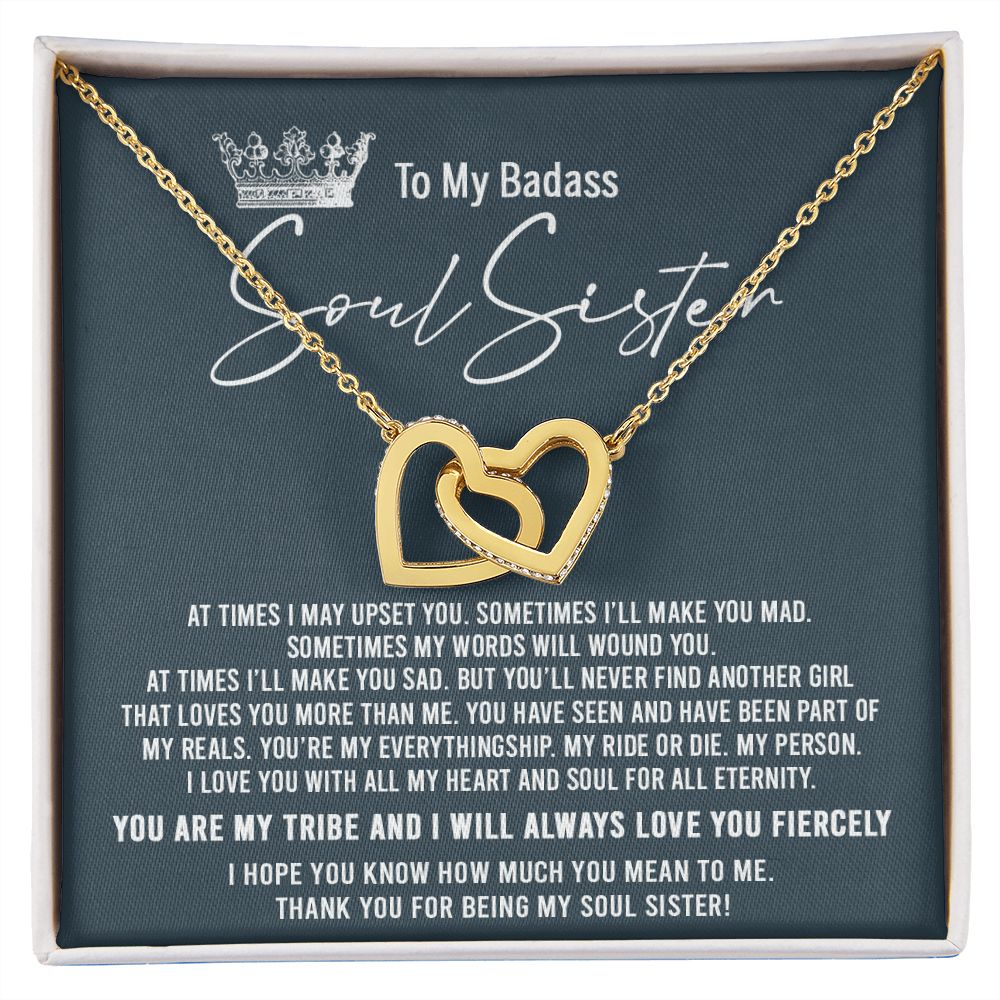To My Badass Soul Sister Necklace Bestie BFF Gift Interlocking Hearts Necklace Interlocking Hearts Necklace