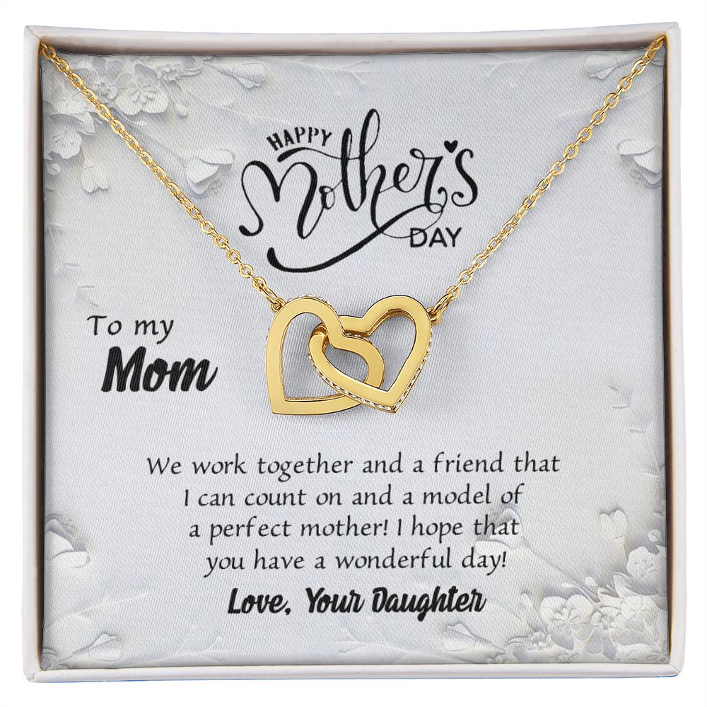 To My Mom Necklace Pendant Gift From Daughter And Happy Mother's Day Gift For Mom Birthday, Anniversary Together And A Friend Interlocking Hearts Necklace