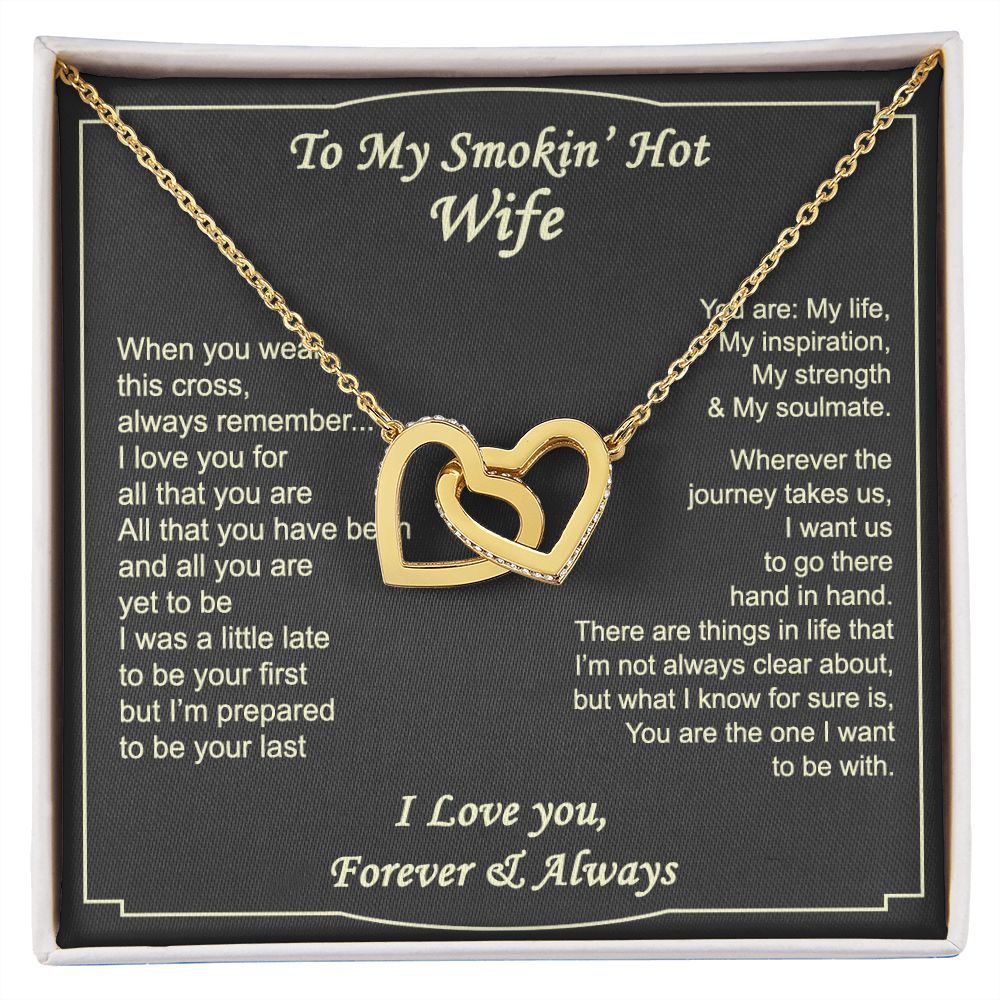 To My Smokin Hot Wife Necklace, Wedding Anniversary Jewelry For Women, Necklace For Wife from Husband, Gifts For Wife Birthday Gifts Necklace, Jewelry With Message Card In A Gift Box2 Interlocking Hearts Necklace