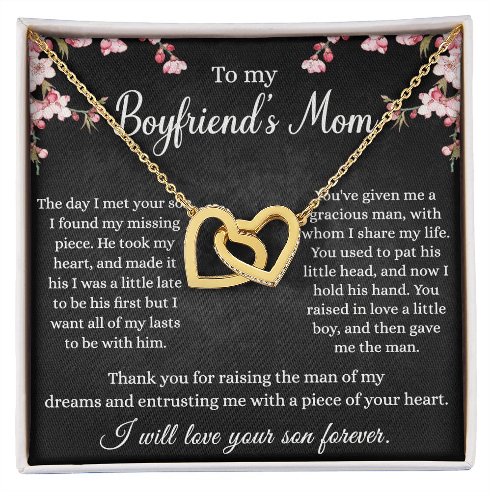 To My Boyfriends Mom Necklace - Jewelry Gifts For Boyfriends Mom, Mothers Day Gifts For Boyfriend'S Mom, To My Boyfriends Mom Gifts On Birthday,Mothers Day Thanksgiving, Valentines Interlocking Hearts Necklace