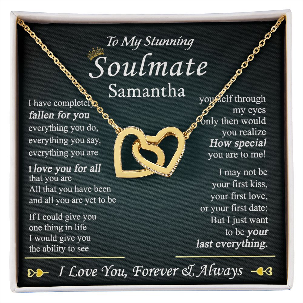 To My Soulmate Necklace for Women Birthday Valentines Day Jewelry Gifts For My Wife with Message Card Box Personalized Gift Present Pendant for Future Wife Soulmate Girlfriend Love 1 Interlocking Hearts Necklace