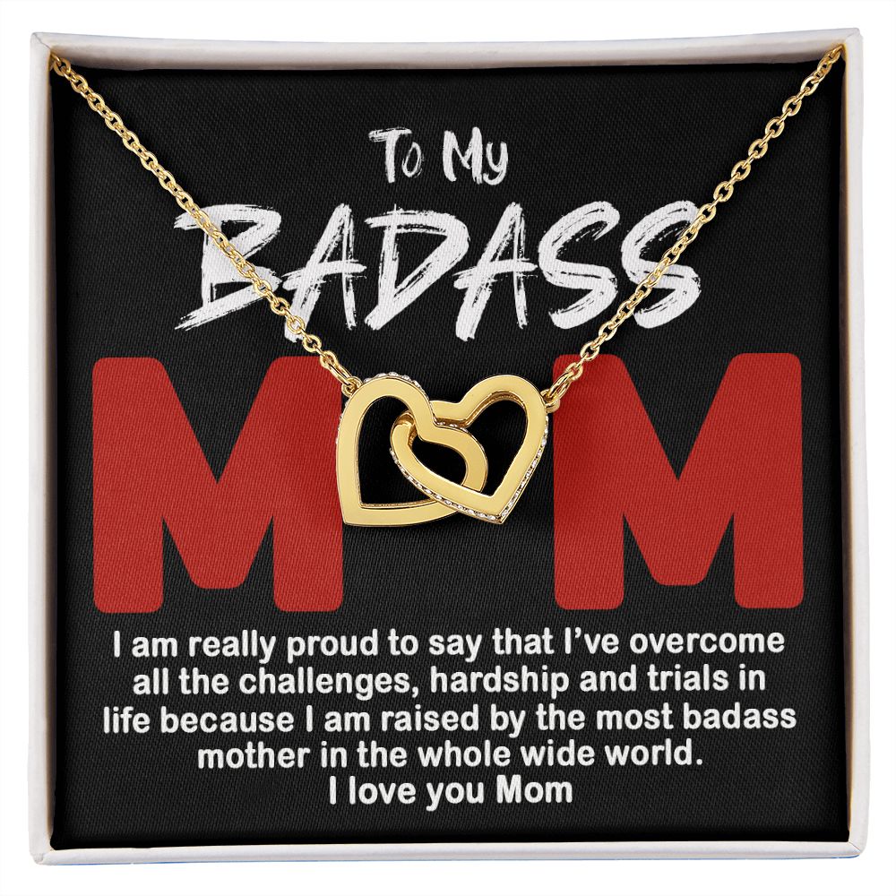 To My Badass Mom Necklace Badass Mom Gift, Jewelry For Step Mom On Mother's Day Interlocking Hearts Necklace