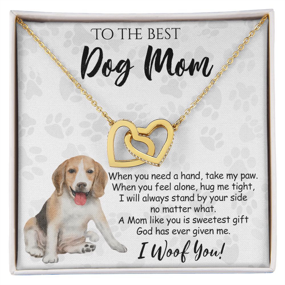 To The Best Beagle Dog Mom Knot Necklace Mother's Day Gift , I Woof You Quote Gift Card, Message Card Jewelry For Dog Lovers, Necklace For Mom Interlocking Hearts Necklace