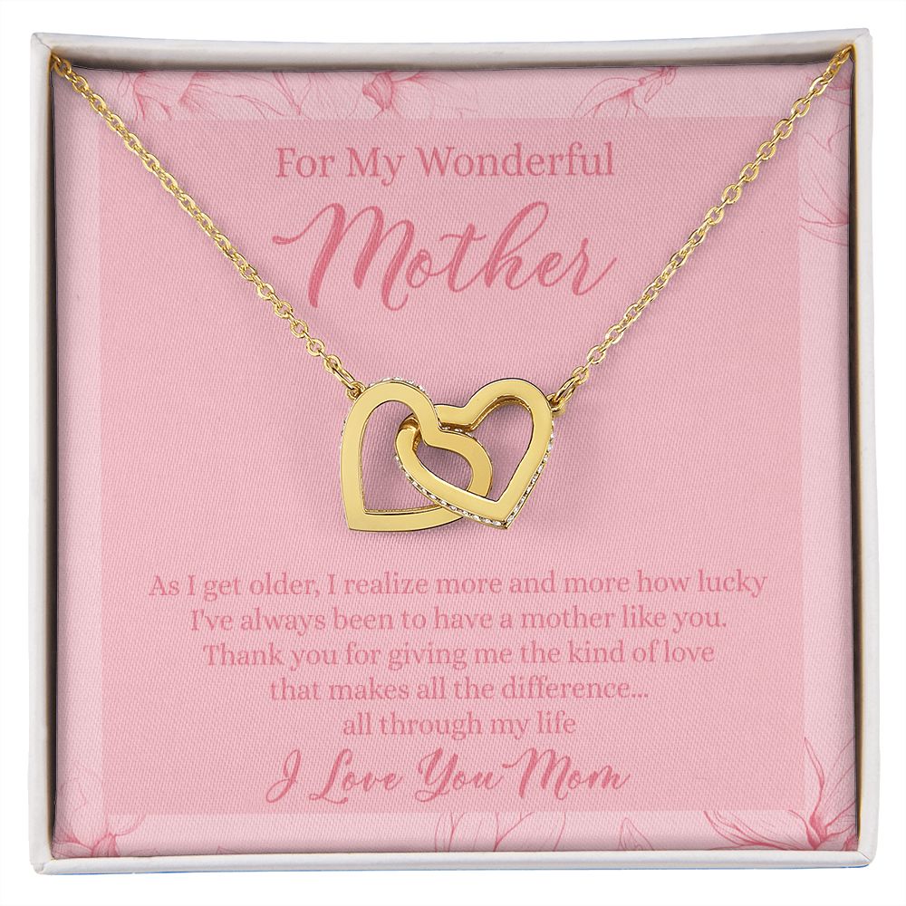 To My Wonderful Mother Necklace Message Card, Gift Box for Mom Birthday Gift From Daughter Mothers Day Necklace for Mom Gift From Daughter Mom Gifts For Wedding Mom Thank You Gift For Mom Interlocking Hearts Necklace