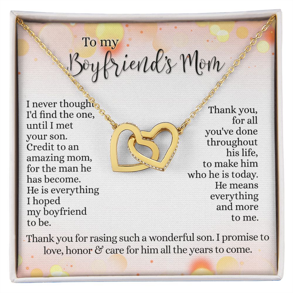 To My Boyfriend's Mom Necklace with Message Card Box, Birthday Gift For Boyfriends Mom, Mother's Day Necklace for Mother of Boyfriend, To My Boyfriends Mom Gifts Interlocking Hearts Necklace
