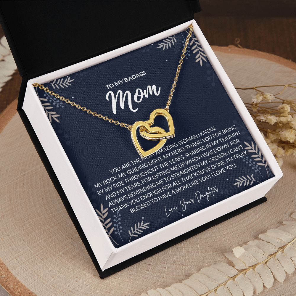 To my Badass Mom Necklace from Daughter Gift for Mother’s Birthday Xmas Present Interlocking Hearts Necklace