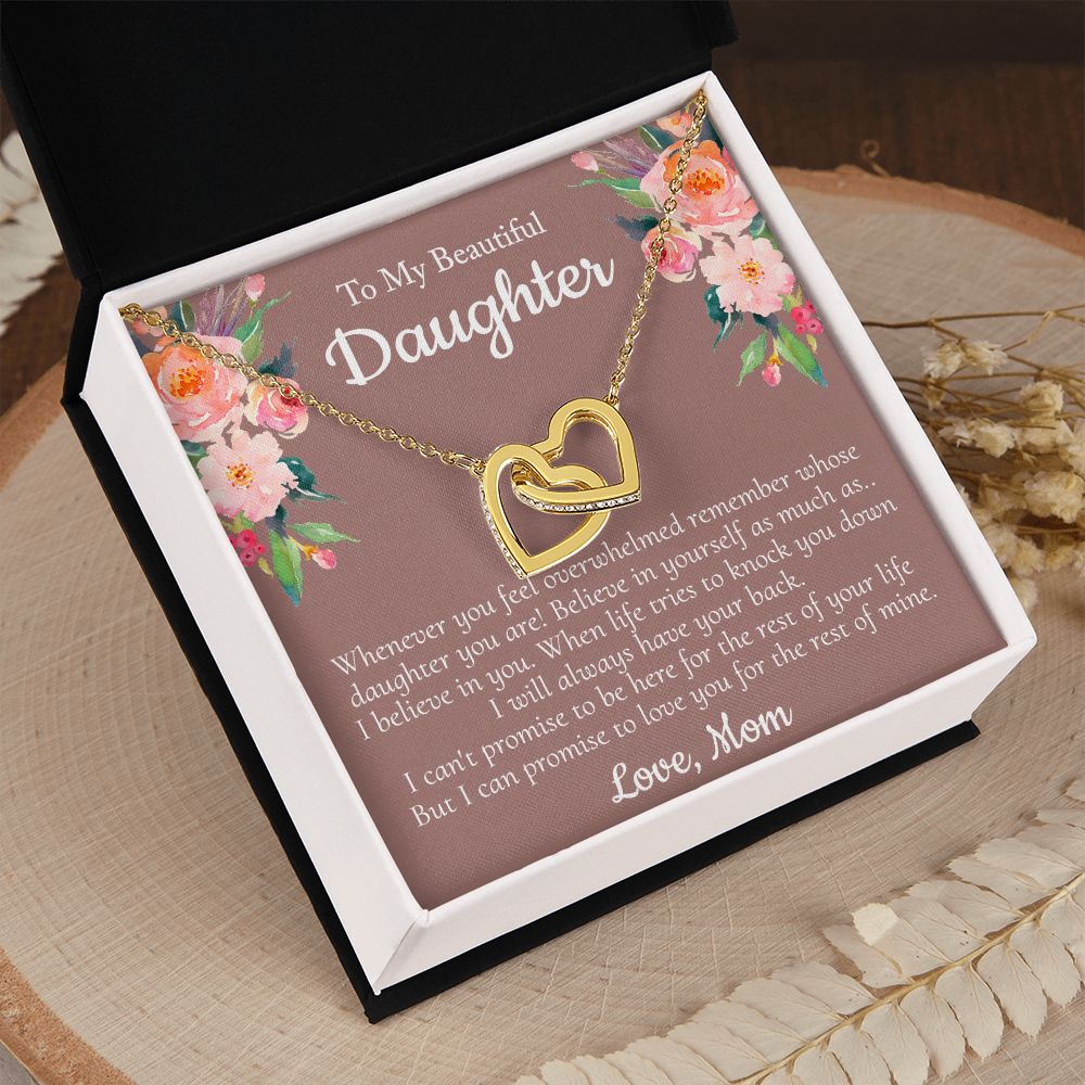 To My Beautiful Daughter Necklace With Thoughtful Card Box Gift Necklace for Daughter from Mom Daughter Gifts for Daughters Jewelry for Girls Her Mother Daughter Necklace Interlocking Hearts Necklace