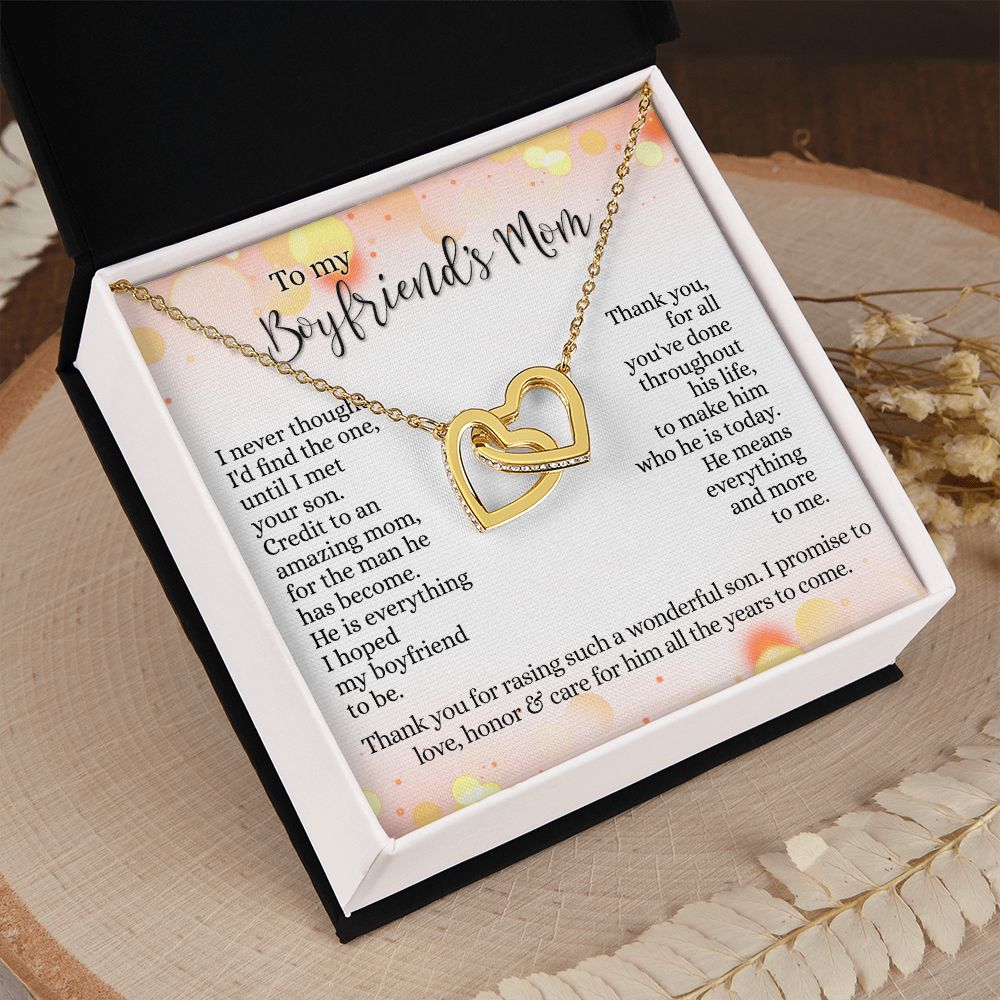 To My Boyfriend's Mom Necklace with Message Card Box, Birthday Gift For Boyfriends Mom, Mother's Day Necklace for Mother of Boyfriend, To My Boyfriends Mom Gifts Interlocking Hearts Necklace